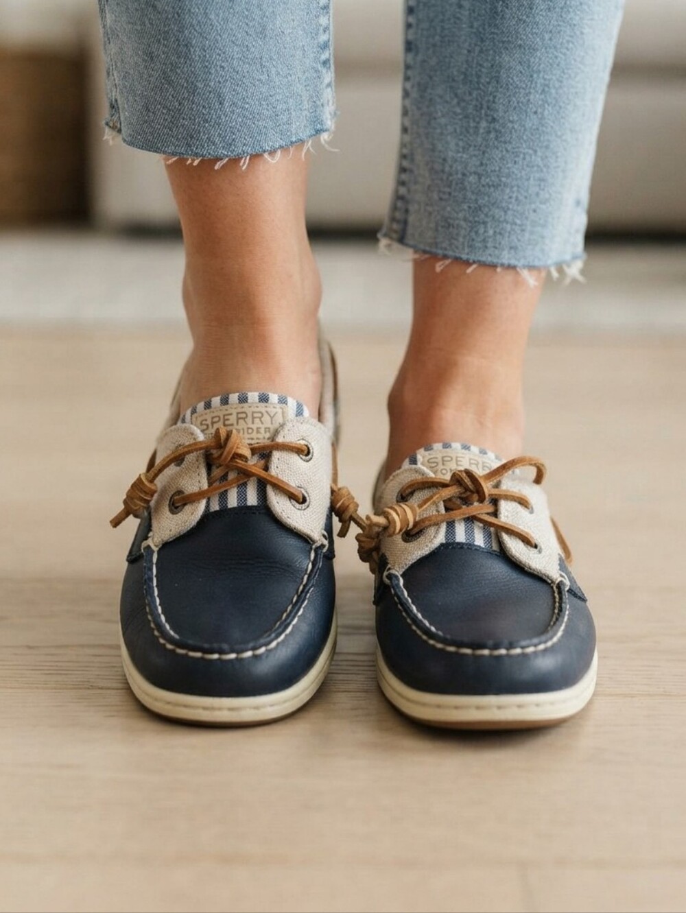 Women's Navy and Tan Boat Shoes New Whithout Label